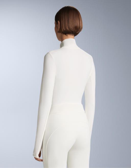 OYSHO - T-shirt base layer bianco sporco con zip corta, 4 di 7