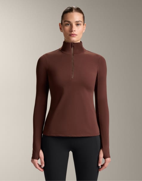 OYSHO - T-shirt base layer bordeaux con zip corta - view 1