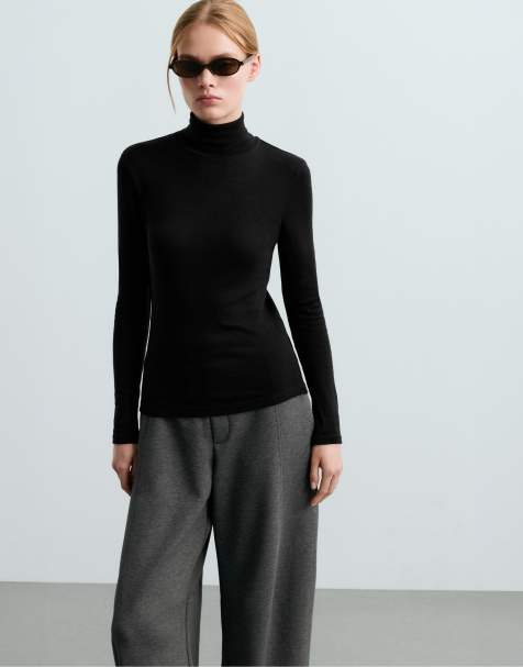 OYSHO T-shirt base layer rib in black