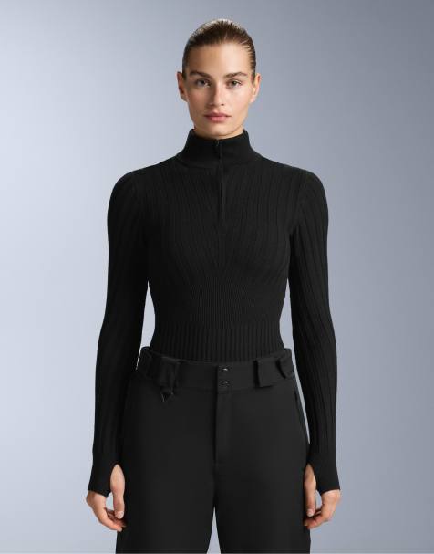 OYSHO - T-shirt base layer termica in maglia nera a coste - view 1