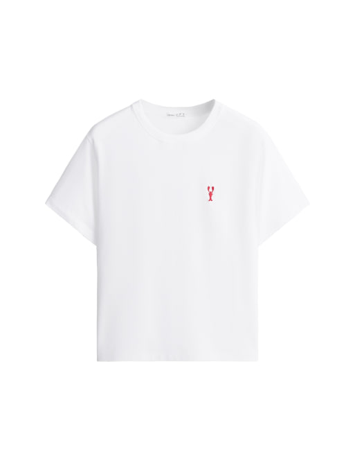 OYSHO - T-shirt brodé coupe carrée en coton mélangé à manches courtes - Blanc cassé, 6 de 6