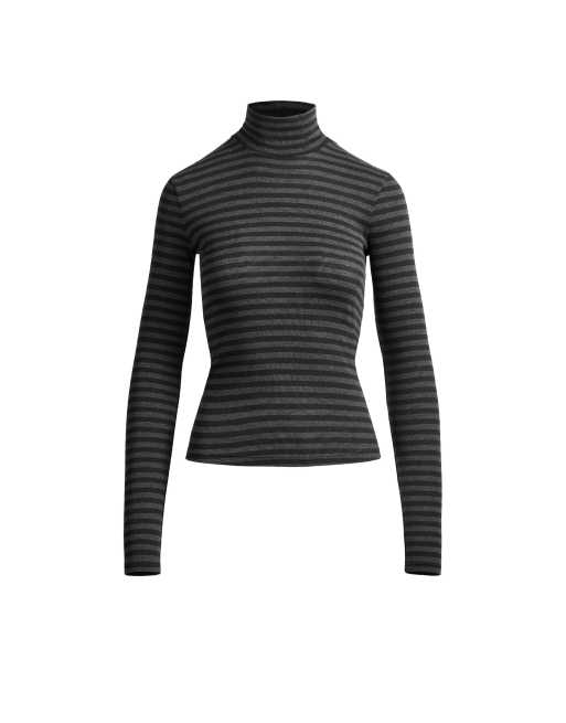 OYSHO t-shirt côtelé à rayures col montant gris, 5 de 5