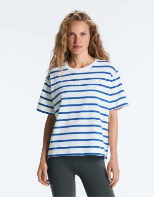 T-shirt coupe carrée à manches courtes en coton mélangé - Bleu électrique XS
