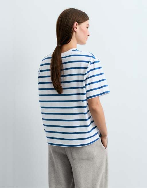 Oysho - T-shirt coupe carrée à manches courtes en coton mélangé - Bleu électrique, 4 de 5