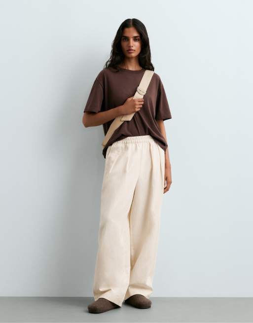 OYSHO - T-shirt coupe carrée à manches courtes en coton mélangé - Marron, 2 de 5
