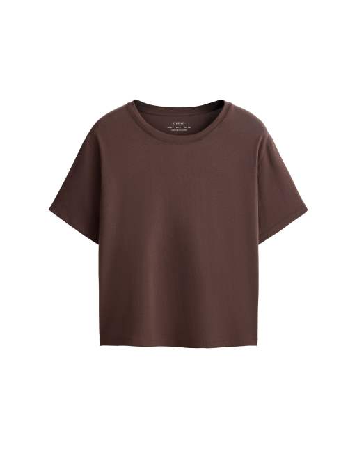 OYSHO - T-shirt coupe carrée à manches courtes en coton mélangé - Marron, 5 de 5