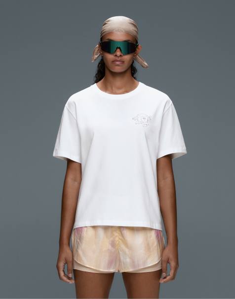 OYSHO - T-shirt coupe carrée à manches courtes et imprimé - Blanc cassé - view 1