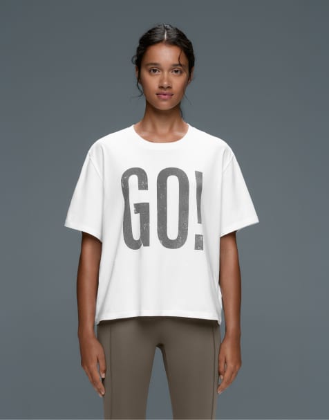 OYSHO t-shirt coupe carrée en coton imprimé écru - view 1