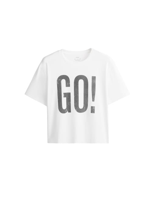 OYSHO t-shirt coupe carrée en coton imprimé écru, 5 de 5