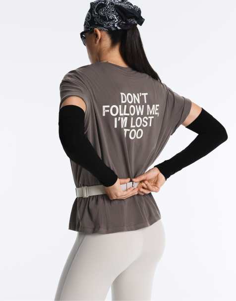 OYSHO - T-shirt coupe carrée en coton mélangé avec inscription - Gris - view 1