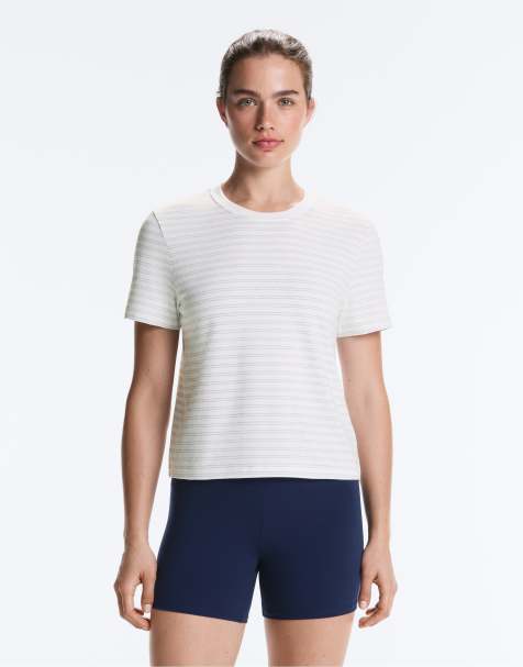 Oysho - T-shirt coupe classique à rayures en coton mélangé - Bleu marine - view 1