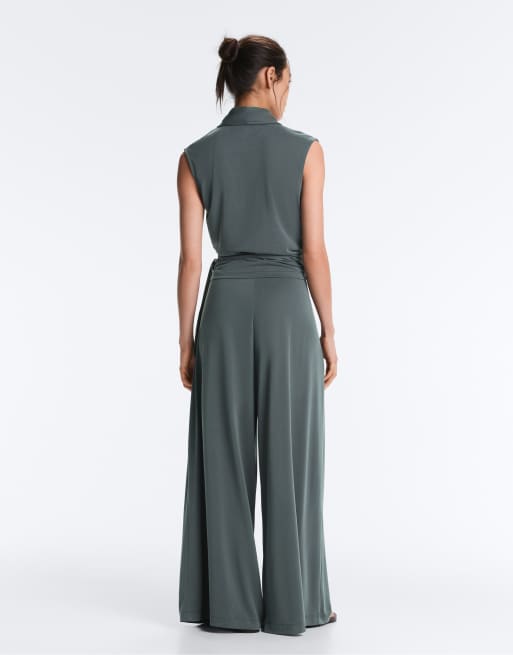 OYSHO - T-shirt croisé sans manches en modal mélangé - Gris, 3 de 4