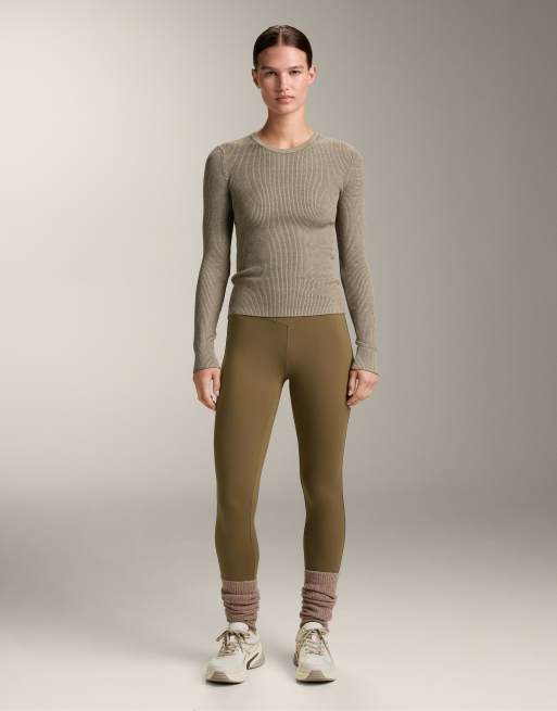 OYSHO - T-shirt de sous-vêtement en maille texturée - Kaki, 2 de 4