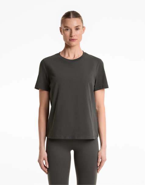Oysho - T-shirt manches courtes en coton mélangé - Gris plomb foncé - view 1