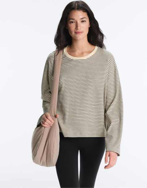 OYSHO - T-shirt manches longues en coton mélangé à doubles rayures - Blanc cassé - view 1