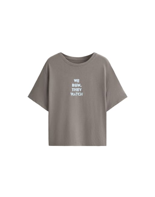 OYSHO T-Shirt mit Grafikprint und kurzen Ärmeln in Grau, 5 von 5