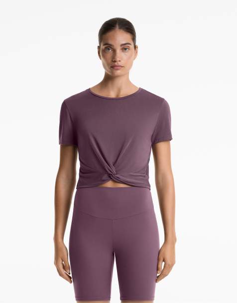 Oysho - T-shirt noué à manches courtes en modal mélangé - Lilas - view 1