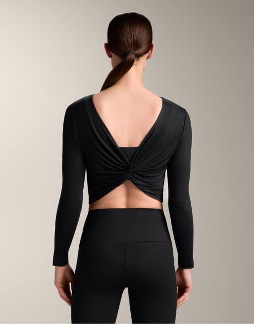 Oysho - T-shirt noué à manches longues en lyocell mélangé - Noir, 2 de 4