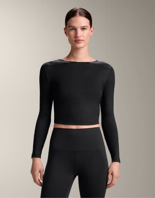 Oysho - T-shirt noué à manches longues en lyocell mélangé - Noir, 3 de 4