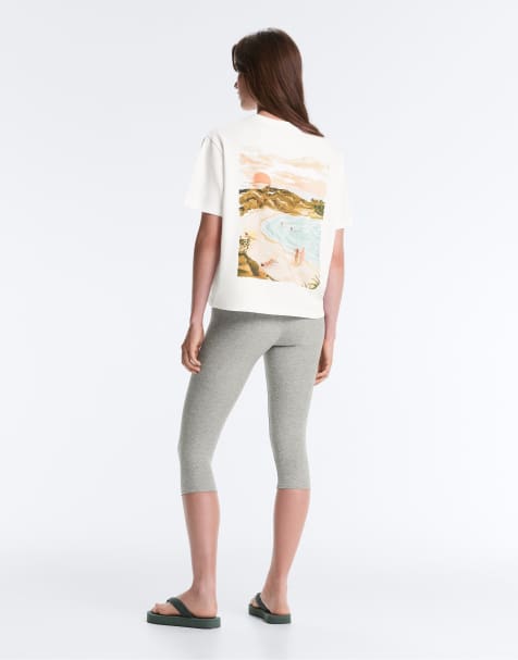 OYSHO - T-shirt oversize en coton mélangé à broderies - Blanc cassé - view 1