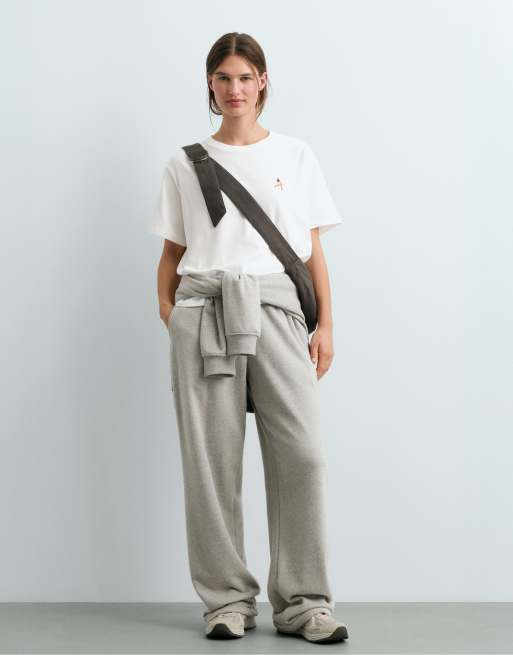 OYSHO - T-shirt oversize en coton mélangé à broderies - Blanc cassé, 3 de 5