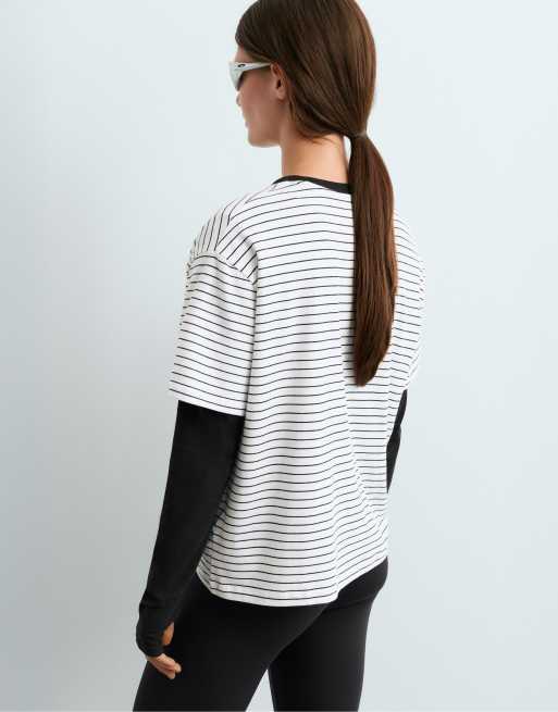 OYSHO - T-shirt oversize en coton mélangé à manches courtes - Blanc cassé, 4 de 5