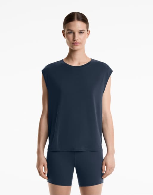 Oysho - T-shirt sans manches en modal mélangé - Bleu nuit