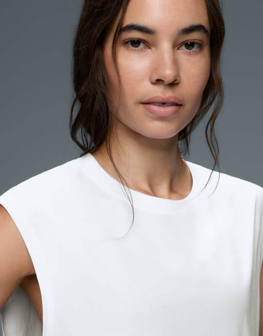 Oysho -T-shirt sans manches sans coutures en coton mélangé - Blanc cassé, 3 de 5