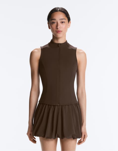 OYSHO t-shirt sans manches zippé marron foncé - view 1