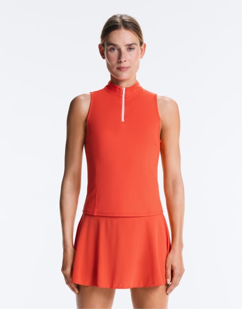 OYSHO - T-shirt senza maniche arancione con zip corta - view 1