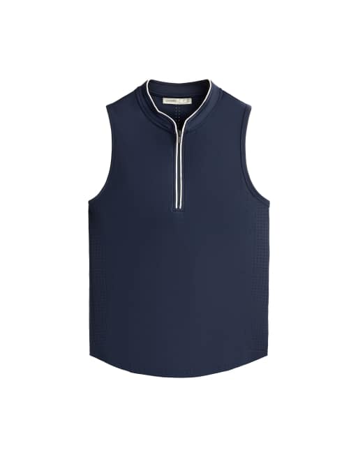 OYSHO T-shirt senza maniche con mezza zip blu navy, 5 di 5