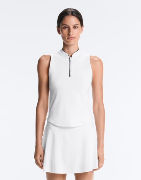 OYSHO T-shirt senza maniche con mezza zip color bianco sporco - view 1
