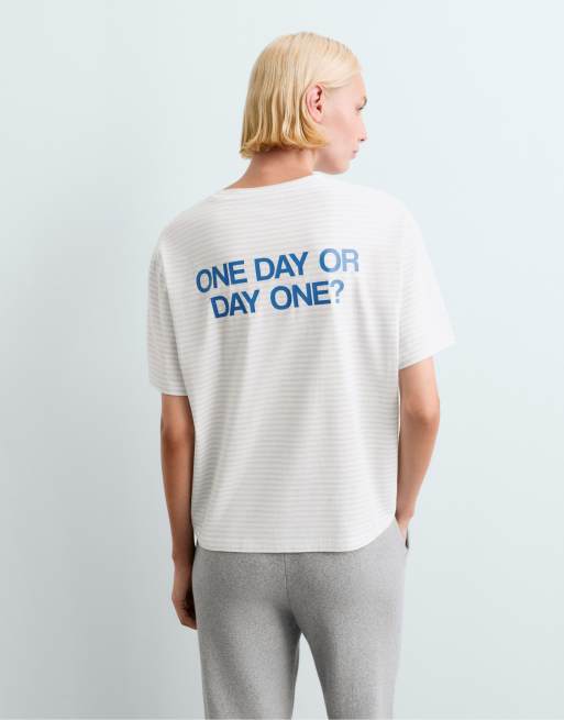 OYSHO t-shirt slogan coupe carrée écru, 4 de 5