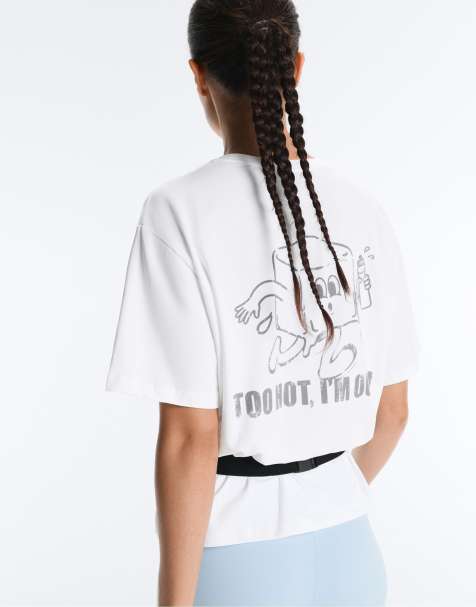 OYSHO - T-shirt squadrata a maniche corte bianco sporco con stampa - view 1