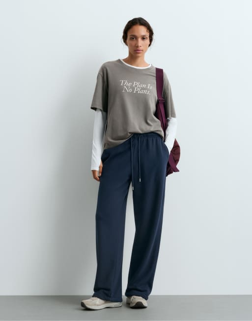 OYSHO - T-shirt squadrata a maniche corte in misto cotone grigio con scritta, 2 di 6