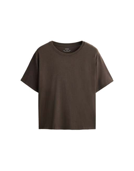 OYSHO T-shirt squadrata a maniche corte in misto cotone marrone, 5 di 5