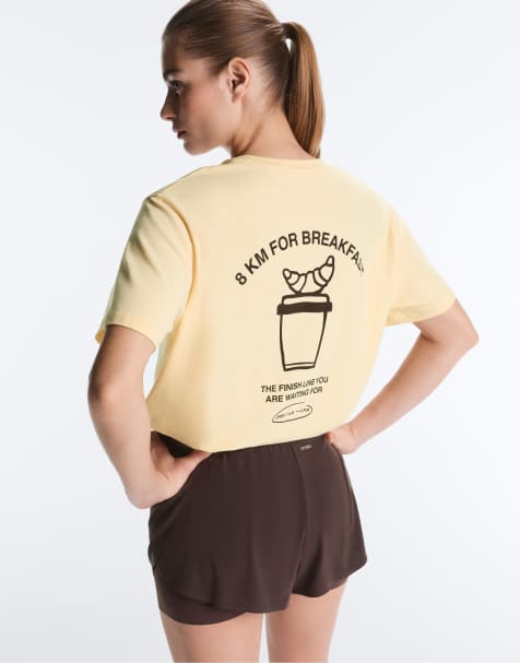 OYSHO - T-shirt squadrata in misto cotone giallo con grafica - view 1