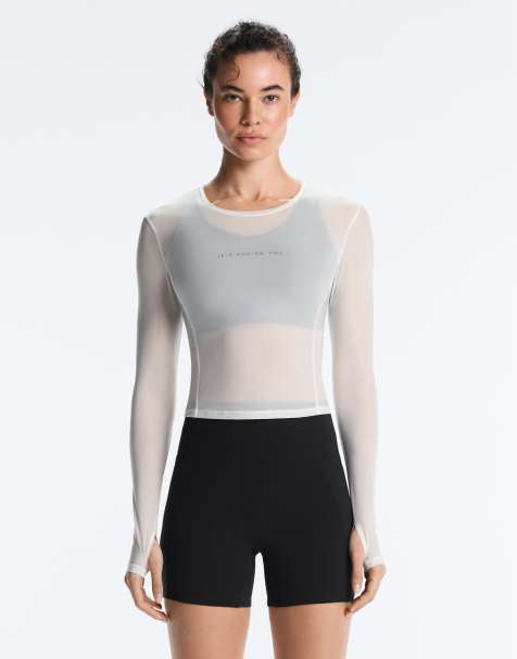 Oysho - T-shirt technique à manches longues et inscription - Blanc cassé - view 1