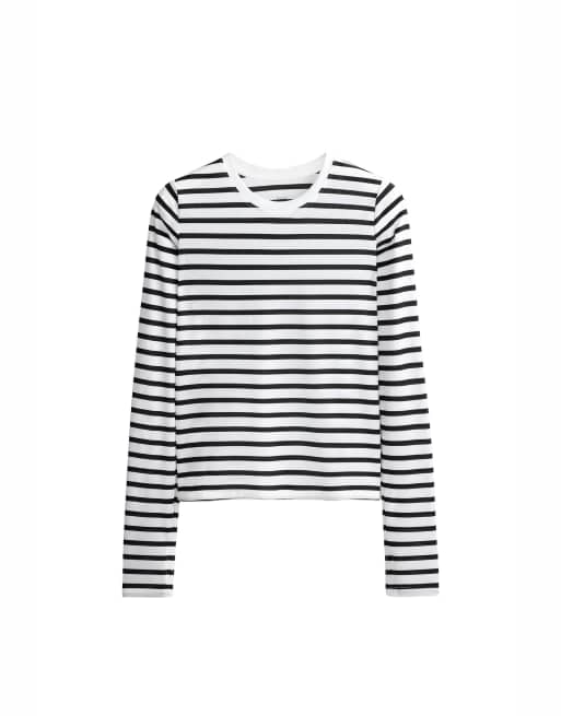 OYSHO T-shirt tecnica a maniche lunghe a righe nera, 7 di 7
