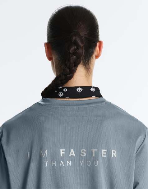 OYSHO - T-shirt tecnica a maniche lunghe grigio-blu medio con scritta - view 1