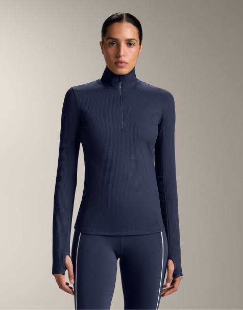 OYSHO - T-shirt thermique à nervures - Bleu marine - view 1