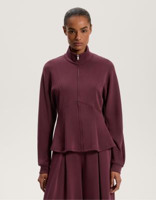 OYSHO - Taillierte Jacke aus weichem Modal in dunklem Kastanienbraun-Rot