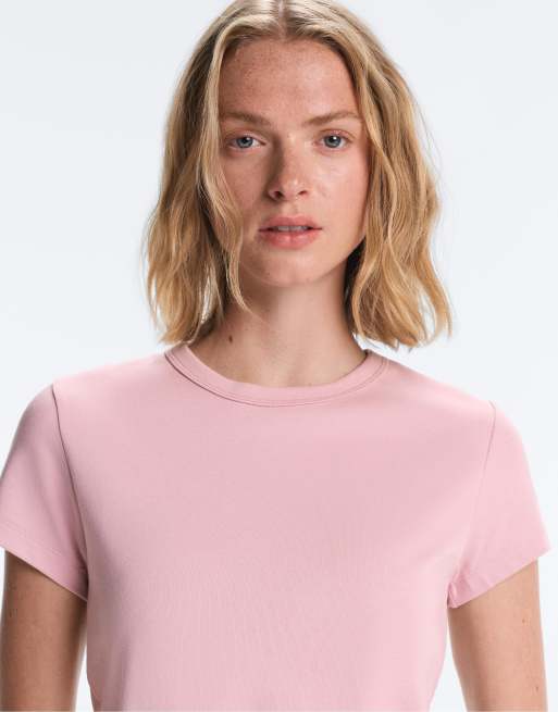 OYSHO – Tailliertes, geripptes T-Shirt aus Baumwollmix in Blassrosa, 3 von 4