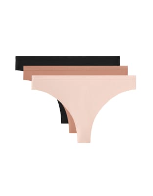 OYSHO - Tangas aus Polyamidmix in Neutral und Schwarz mit Logo, 3er-Pack