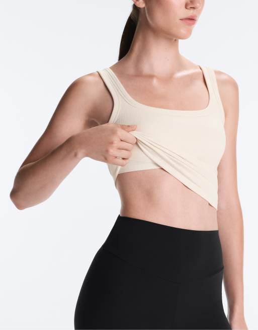 OYSHO Tanktop aus Rippstrick mit quadratischem Ausschnitt in hellem Ecru, 3 von 4