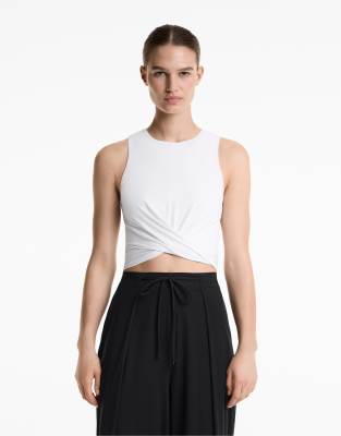 Oysho - Tanktop in Wollweiß mit überkreuztem Saum