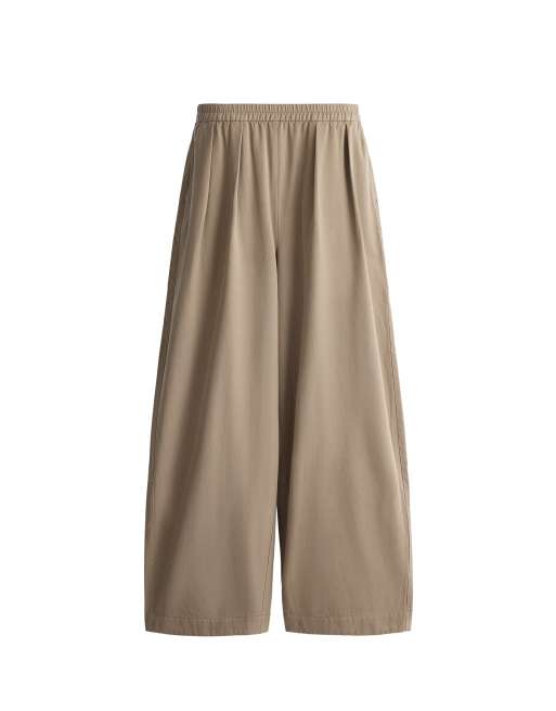 OYSHO Tapered pleated trousers, 91% cotton, 9% wool in khaki, 4 of 4