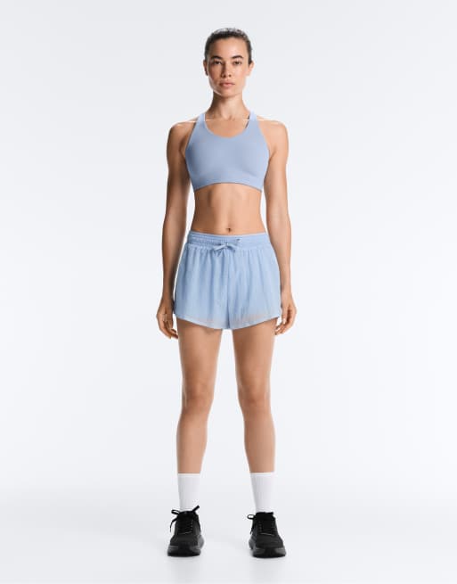 OYSHO Technical mid rise 2-in-1 check shorts in blue, 2 of 7