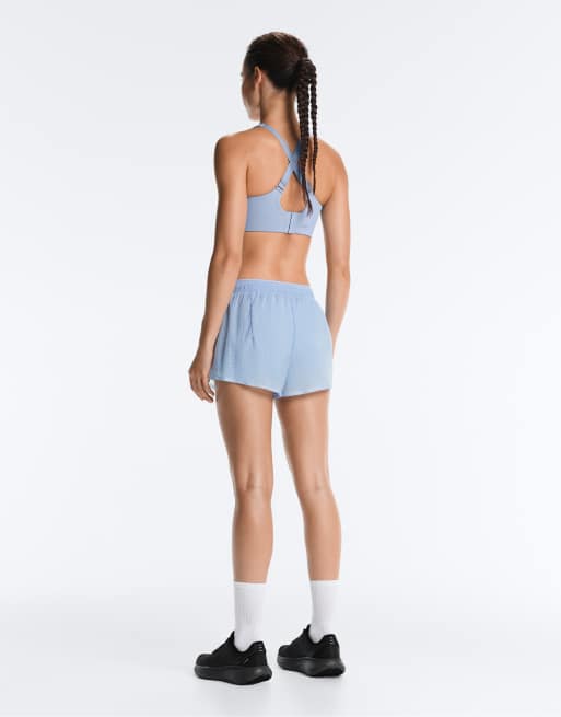 OYSHO Technical mid rise 2-in-1 check shorts in blue, 5 of 7