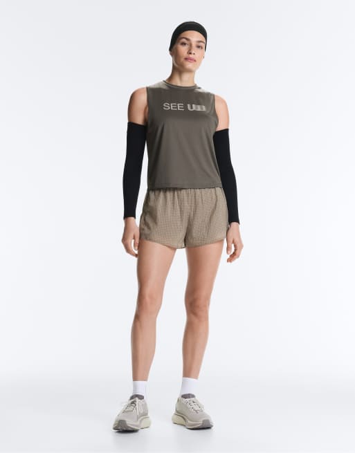OYSHO Technical mid rise 2-in-1 check shorts in mink grey, 2 of 7